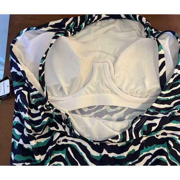 Island Escape Tankini Swimsuit Top Size 10 Green White Black Zebra Underwire NEW - Picture 5 of 9